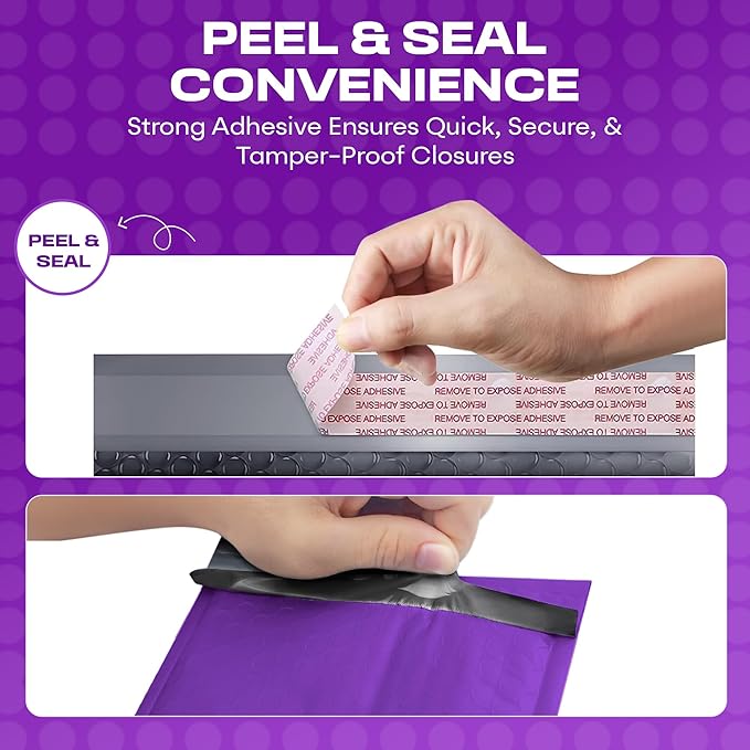 Purple 12.5x19.5 Inch Large Poly Bubble Mailers #6 | Padded Envelopes with Self Seal | Air Lined Cushioned Bubble Mailer | Usable Size 12.5x15 | 100 Pack Bulk | Lightweight shipping Bags