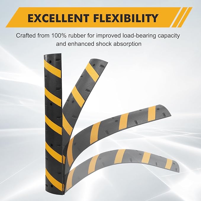 6FT Heavy Duty Recycled Rubber Speed Bump, 2 Pack 25,000 Lbs Capacity Modular Traffic Hump, 2 Channel Floor Cord Cover for Parking Lot, School, Warehouse, Durable & Portable