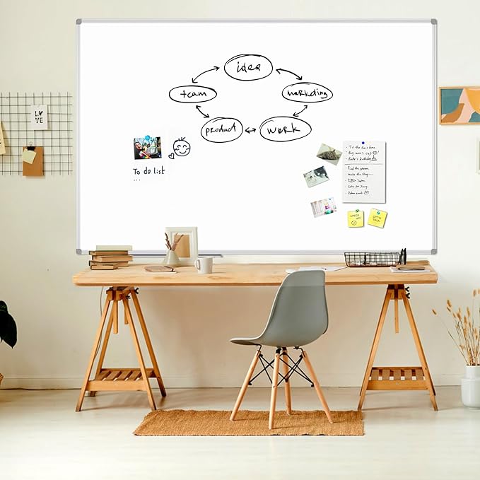 JILoffice Large Magnetic White Board, Dry Erase Board 72 x 48 Inch, Silver Aluminum Frame Wall Mounted Board for Office Home and School