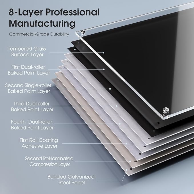 MaxGear Glass White Boards 96x48 Inches, Wall Mounted Magnetic Dry Erase Board Black, Large Frameless Whiteboard with 1 Eraser,3 Markers and 6 Magnets for Office, School, Home