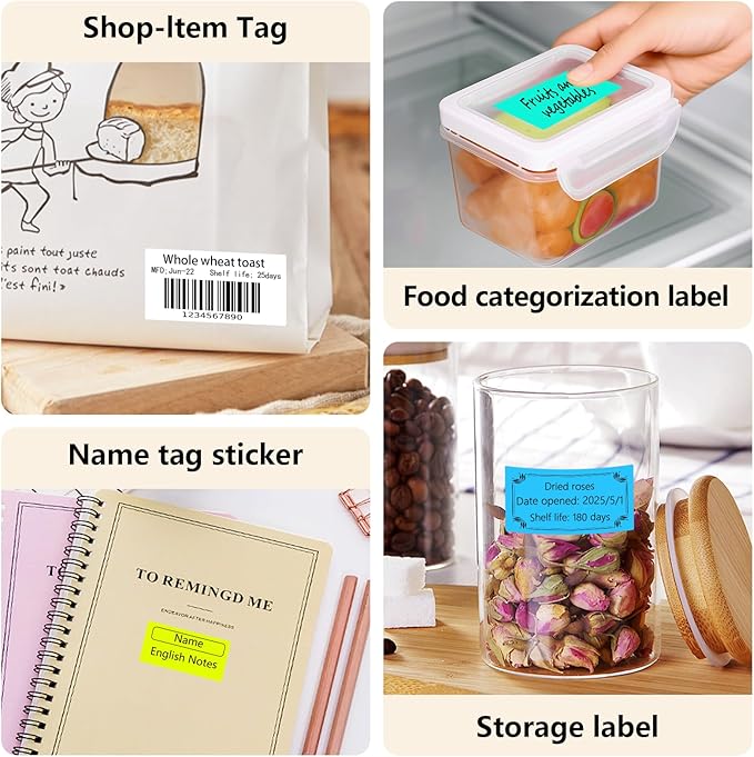 1x2 Inch Thermal Labels,500PCS Rectangle Stickers,Waterproof Removable Blank Stickers for Address,Jars,Freezer Containers & Pantry Organization,Sky Blue