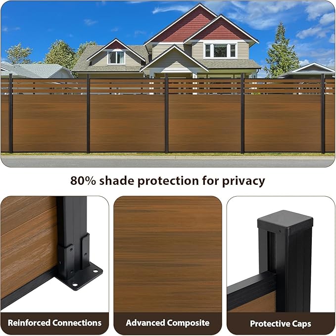 6'' x 6'' Outdoor Privacy Fence, Wind Resistant, Wood Plastic Composite Fence Panel with 1 Post, Fencing for Yard, Backyard, Garden and Pool