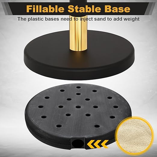 Blulu 8 Sets Stainless Steel Stanchion Set 8 Crowd Control Poles 7 Velvet Ropes and 2 A4 Sign Holders Carpet Ropes and Hollow Base Poles Easy Assembly Safety Barrier for Event Party(Black Gold)