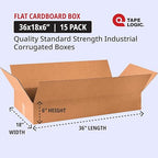 TAPE LOGIC 36x18x6 Flat Corrugated Boxes, Flat, 36L x 18W x 6H, Pack of 15 | Shipping, Packaging, Moving, Storage Box for Home or Business, Strong Wholesale Bulk Boxes