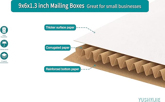 9x6x1.3 inch Small Shipping Boxes, Multi-Depth Flat Cardboard Boxes with Fragile Stickers for DVD Shipping, Packing, Moving, Storage, White, 25 Pack