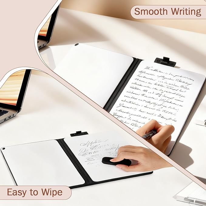 A5 Portable White Board Dry Erase Notebook, PU Leather Shell Double Sided Folding Whiteboards with 3 Pens, 8.4" x 6" Mini Dry Erase Board for Study, Meeting, Planning,doodling,Gift for Child