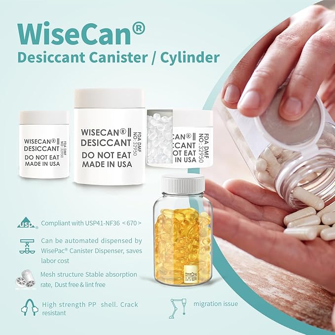 3 Gram 1500 Pack Silica Gel Canister, Desiccant Canister, Silica Gel Capsules, Desiccant Capsules, Moisture Absorbers for Food Storage, Food Safe Dehumidifiers Wisecan