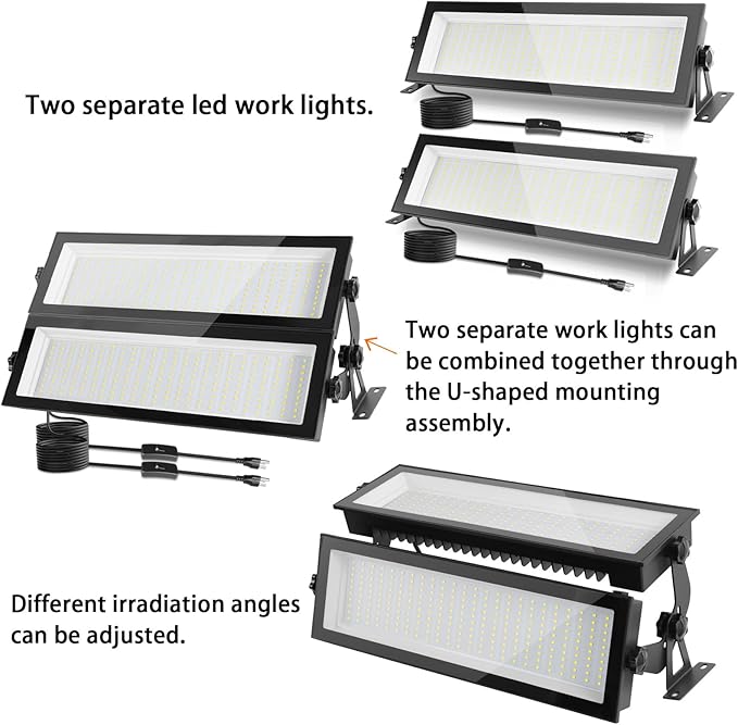 FastDeng 2 Pack LED Shop Lights, 150W 18000lm 5000K Daylight LED Garage Light, IP66 Waterproof Outdoor Flood Light with US Plug 10FT Cord and Switch for Workshop Yard Factory Warehouse