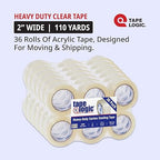 Tape Logic 2" x 110 yds Acrylic Packing Tape 2.0 Mil, Clear (36-Pack) Heavy Duty Packing Tape Rolls for Sealing Boxes at Home, Warehouse, & Office, Supplies for Packaging, Shipping, Moving