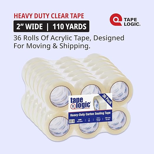 Tape Logic 2" x 110 yds Acrylic Packing Tape 2.0 Mil, Clear (36-Pack) Heavy Duty Packing Tape Rolls for Sealing Boxes at Home, Warehouse, & Office, Supplies for Packaging, Shipping, Moving