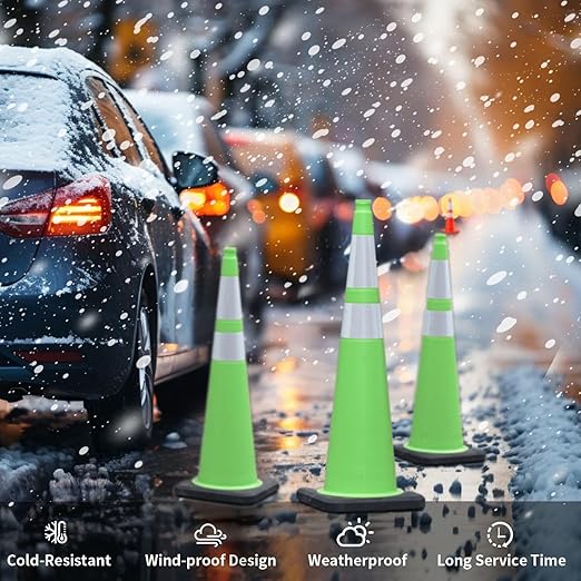 BESEA 6Pack 36” inch Traffic Safety Cones Green Road Parking Cones Construction Cone Structurally Stable for Traffic Control(Bright Color)