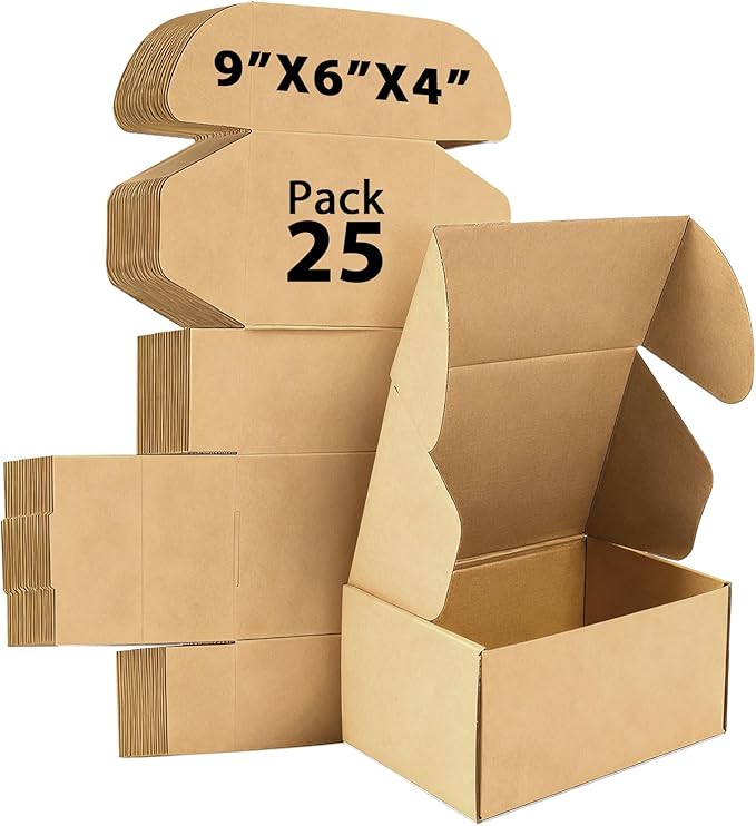 6x4x3 inches Shipping Boxes Set of 25, Small Corrugated Cardboard Box, Literature Mailer, Gift Boxes (Brown, 6x4x3)