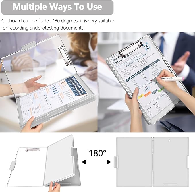 Clipboard with Storage,Heavy Duty Clip Boards 8.5x11 with 2 Storage Case,Clear Visible Top Panel Storage Clipboards,Side Opening Clip Boards,Nursing Clipboard Folder Case for Office Supplies-Lvory