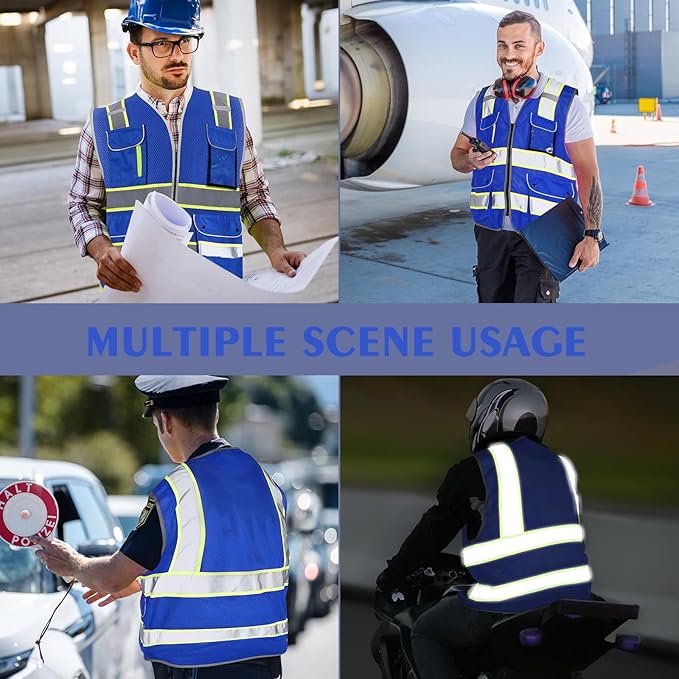 High Visibility Safety Vest - Reflective Breathable Mesh with 9 Pockets, Front Zipper for Men & Women - Meets ANSI/ISEA Standards