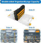 Double Side Tool Box Organizer, Hardware Storage Box, Portable Small Parts Organizer with Removable Plastic Dividers for Screws, Nuts, Nails, Bolts (Orange)