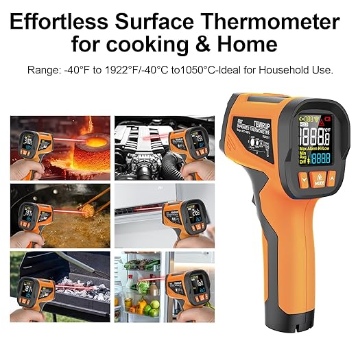 -40℉ to 1922℉ TEMIRUP Infrared Thermometer Temperature Gun with Thermocouple Probe, 30:1 Pyrometer High Temp Thermometer for Cooking Oven, Engine, Kiln, Forging, Industrial, Adjustable Emissivity