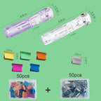Reusable Portable Paper Clam Clip Dispenser 40 Sheet Capacity-2Pcs Dispenser 100 Metal Refill Clips (50 Silver + 50 Color) for Home School Desk Office (Lilac)