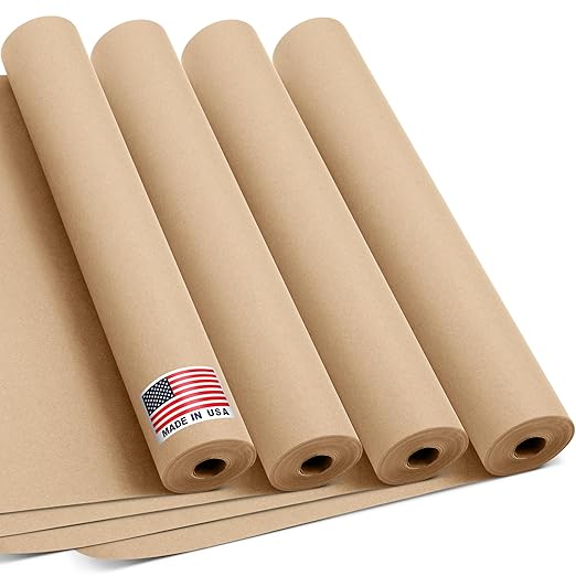 18" x 1200" (100 ft) Natural Kraft Paper Roll (Value Pack – 4 Rolls) – Made in USA, 100% Recyclable Brown Wrapping Paper for Shipping, Packaging, Crafting & Gift Wrapping
