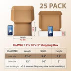 RLAVBL 13x10x3 Shipping Boxes Set of 25, White Corrugated Cardboard Box for Packing, Mailing, Business