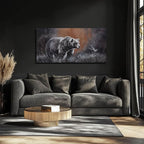 ZHENGYIN Grizzly Bear & Bird Canvas Wall Art,Black and White Wildlife Artwork, Warm Earth Tone Glow, Rustic Western Farmhouse Wall Decor for Entryway Bedroom, Over Console, 20x40 Inch