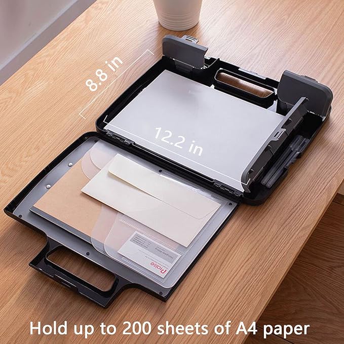 Plastic Storage Clipboard with Handle – Heavy Duty Clipboard, Portable Side-Opening Organizer Case for Letter/Legal Size Paper (14.5”x12”x1.75”) – Office, School, Construction & Outdoor Use