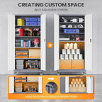 Garage Cabinet with Wheels and Adjustable Shelves, Metal Garage Storage Cabinets with 2 Doors, Storage Caninet with Lock, Large Tool Cabnet for Workshop/Home/Office-(Gray White 75”H)