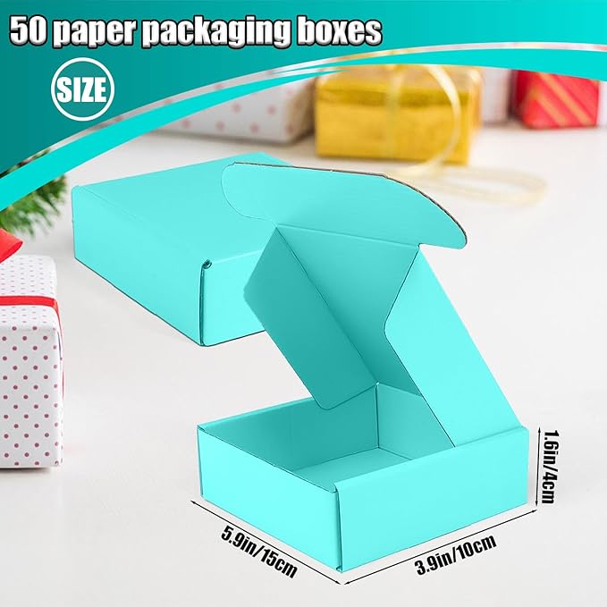 Small Shipping Boxes, 50 Pack Cardboard Box Corrugated Mailer Boxes Small Corrugated Boxes For Shipping Packaging Craft Gifts Giving Products, 6 x 4 x 1.6 Inches (Light Green)