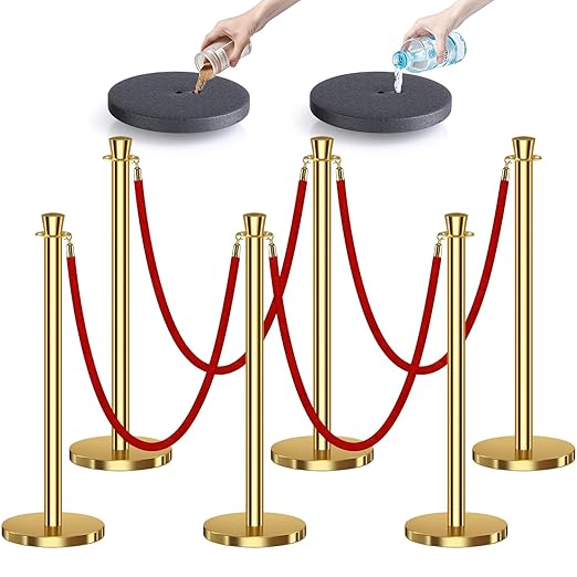 kaiyomi 6Pcs Stanchions with Red Velvet Ropes Set, 5 Feet Velvet Ropes and Posts Poles for Red Carpet Party Decoration and 360° Photo Booth (Golden)