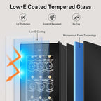 Tylza 18 Bottles Wine Fridge, Wine Cellar with Powerful Compressor, LED Touchscreen, Low-E Tempered Glass Door, Lock, Wine Cooler Refrigerator for Red, White, Champagne or Sparkling Wine, Black
