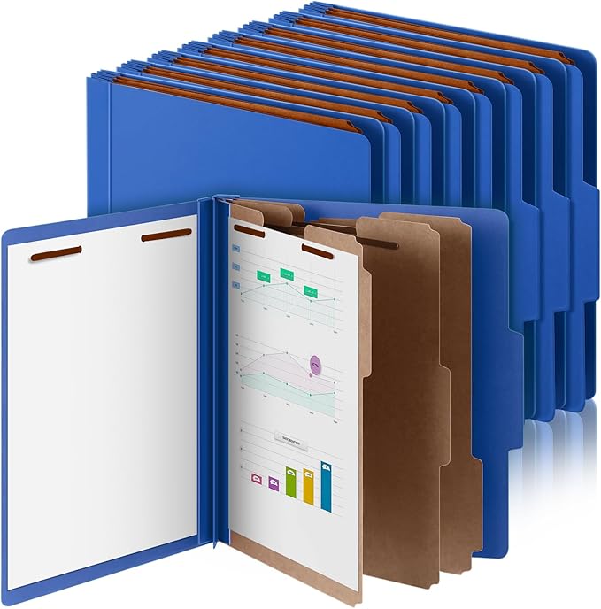 Skyygemm 12 Pcs Classification Folders Letter Size, 3 Divider Pressboard File Folder with Fasteners, Expanding File Organizer Bulk for Teachers, Clergy, Office, Church, Christmas Donations (Dark Blue)
