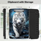 Clipboard with Storage,Office Supplies Nursing Clipboards Folder with Pen Holder Plastic Storage ClipBoard Foldable for Teacher Nurse,White Tiger