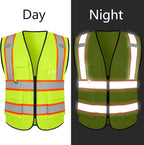 Safety Vest Customize Logo with 5 Pockets & Zipper Reflective High Visibility Vest Class 2 Outdoor Workwear