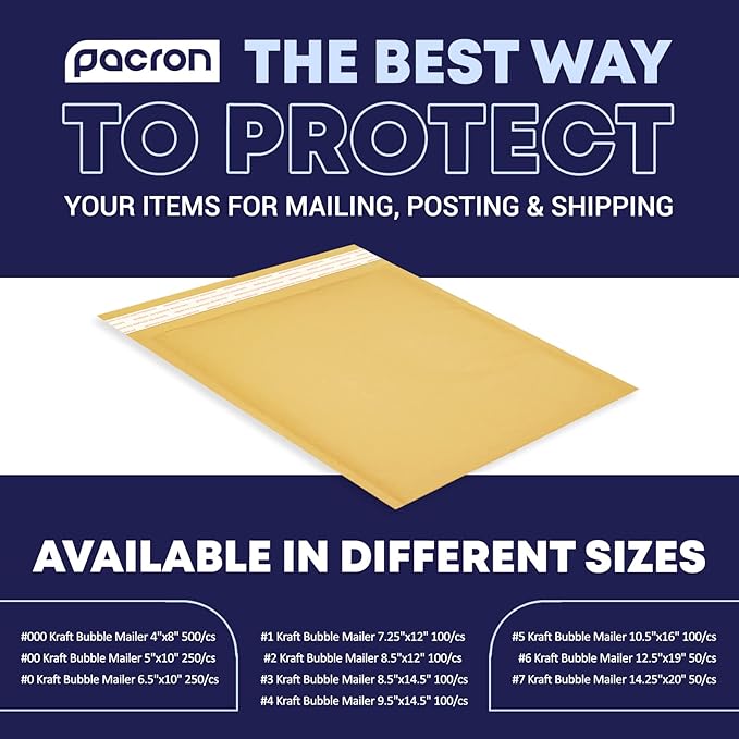 Kraft Bubble Mailers 200 Pack, 8.5 x 12 Inch Padded Shipping Envelopes, Yellow Mailing Envelopes for Documents & Packages, Durable & Lightweight, Made in USA