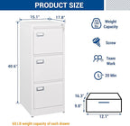 3 Drawers Vertical File Cabinets - 17.8" Deep Lockable Filing Cabinet - White Metal Storage Cabinets for Home Office to Hanging Files Letter/Legal/F4/A4 Size