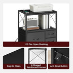 File Cabinet with Charging Station, 3 Drawer Lateral Filing Cabinet for Home Office, Mobile Printer Stand with Open Shelf, Fits A4/Letter Size File, Nonwovens Drawer, Black FCHB98E01