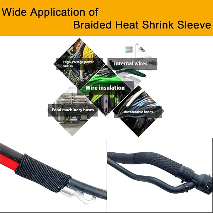 Heat Shrink Braided Sleeving 2:1 Shrinkable Fabric Cable Sheathing Wire Tubing Management Abrasion Protectors Flexibility 3/8" ID-24FT