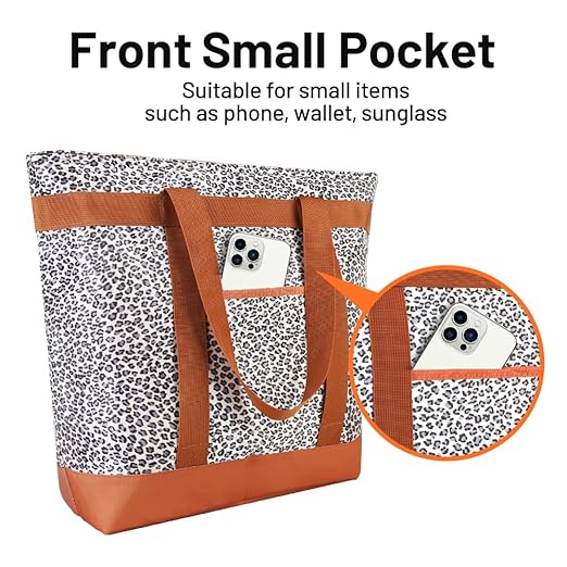Insulated Reusable Tote Bag for Grocery Shopping for Women/Men, Pizza/Food Delivery Bag to Keep Food Cold/Hot for Commercial Delivery Services, Cooler bags for Travel/Beach/Picnic, Cow Print