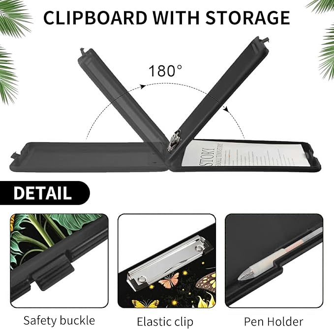 A4 Clipboards,Folder Clipboard with Storage Sunflower Butterfly Heavy Duty Clip Boards Waterproof Nursing Plastic File Folder Storage Box Clipboard Case for Teacher,Doctor,Office