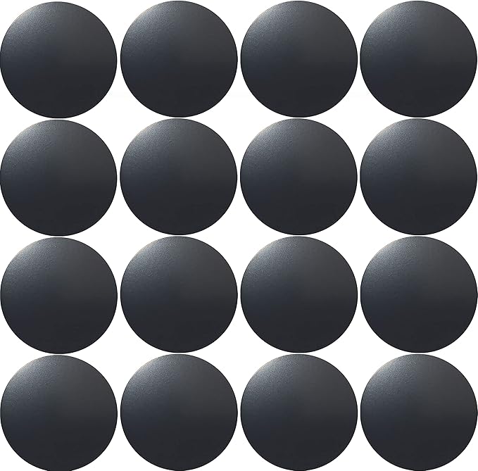 SALEX Replacement Metal Plates Set for Magnetic Car Phone Holders, Wall & Air Vent Mounts, Cases, Magnets. Kit of 16 Black Round Iron Discs Without Holes. 3M Adhesive Backing. Steel Sheets 16 Pack.