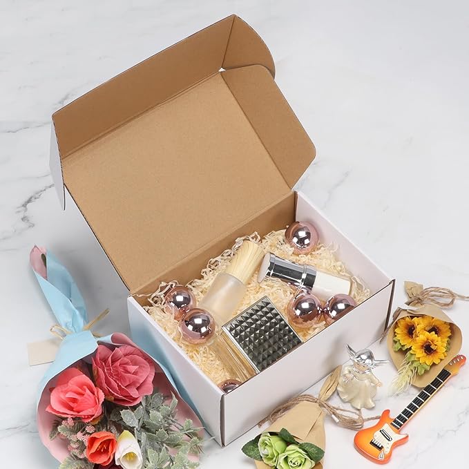 RLAVBL 9x6x4 Inches Shipping Boxes Set of 25, White Corrugated Cardboard Box, Mailer Boxes for Packing Small Business