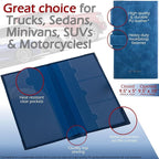 Auto Insurance and Registration Card Holder - Vehicle Glove Box Document Organizer - Car Essential Paperwork Holder for DMV, AAA, Contact Information Cards - Premium PU Leather Wallet Case - Blue