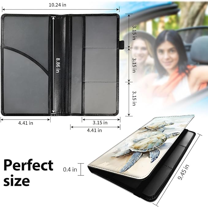Car Registration and Insurance Holder, Leather Car Glove Box Organizer, Cool Car Accessories for ID, Driver's License Cards & Essential Document,business cards,Men&Women,Cute Two Turtles