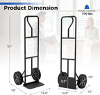 Goplus Hand Truck, P-Handle Hand Truck Dolly w/770LBS Capacity, Vertical Loop Handle, 10” Rubber Wheels, 14.5”x 8.5” Foldable Nose Plate, Heavy Duty Metal Dolly Cart for Lifting, Stairs