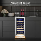 Tylza 15 Inch Wine Cooler Under Counter, 30 Bottles Built-in Wine Fridge with Stainless Steel Tempered Glass Door, Temp Memory Function, Freestanding Fast Cooling Wine refrigerator, Quiet Operation