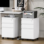 3 Drawer File Cabinet with Lock, File Cabinets for Home Office,Under Desk Cabinet, Locking File Cabinet for A4/Letter/Legal, Fully Assembled Expect Casters, Matte White