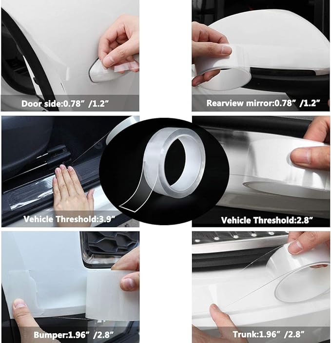 MYFAMIREA Car Door Transparent Seal Strip Door Edge Cover Guard Strips Entry Sill Guard Scuff Plate Protectors Invisible Universal Anti-Scratch Waterproof Tape for Rear Bumper (33Ft x 1.2In)