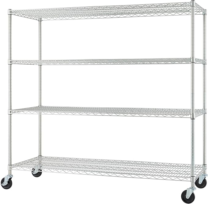 Trinity Basics 4-Tier Adjustable Wire Shelving with Wheels for Kitchen Organization, Garage Storage, Laundry Room, NSF Certified, 600 to 1800 Pound Capacity, 60” by 24” by 54”, EcoStorage Chrome