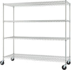 Trinity Basics 4-Tier Adjustable Wire Shelving with Wheels for Kitchen Organization, Garage Storage, Laundry Room, NSF Certified, 600 to 1800 Pound Capacity, 60” by 24” by 54”, EcoStorage Chrome