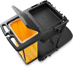 Dryser Commercial Janitorial Cleaning Cart on Wheels - Black Housekeeping Caddy with Cover, Shelves and Vinyl Bag