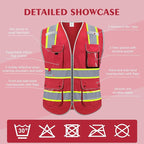 Reflective Safety Vest for Men Women, High Visibility Safety Vest with 8 Pockets Zipper Front, Meets ANSI Standards